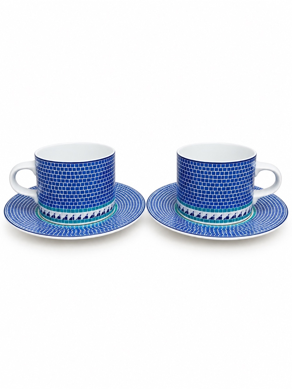 Vintage Dansk Mosaic Cups Saucers Set 2 Blue Teal Portugal Demitasse Espresso